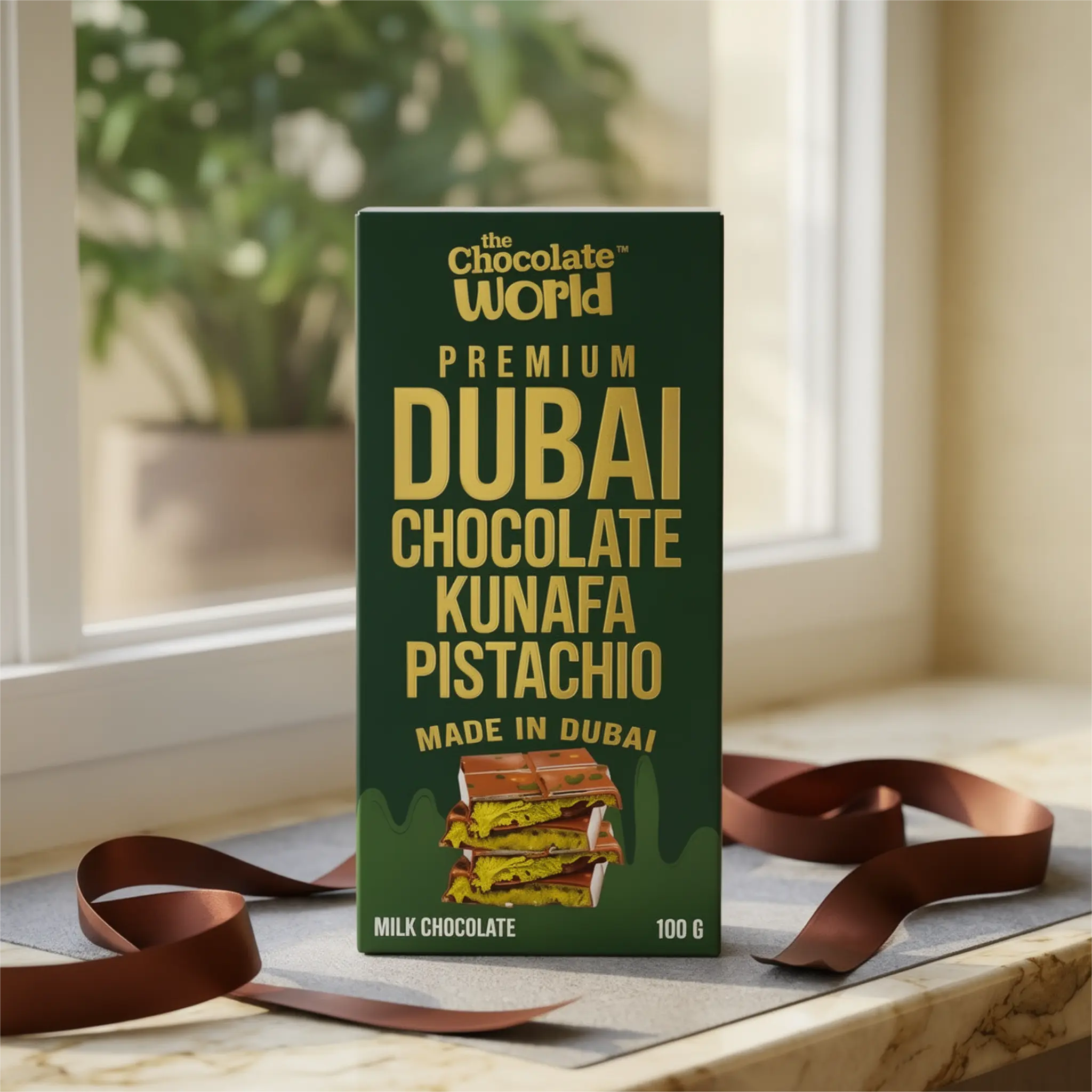 Dubai Kunafa Chocolate Bar with Pistachio Filling 100g Premium Milk Chocolate Made in Dubai