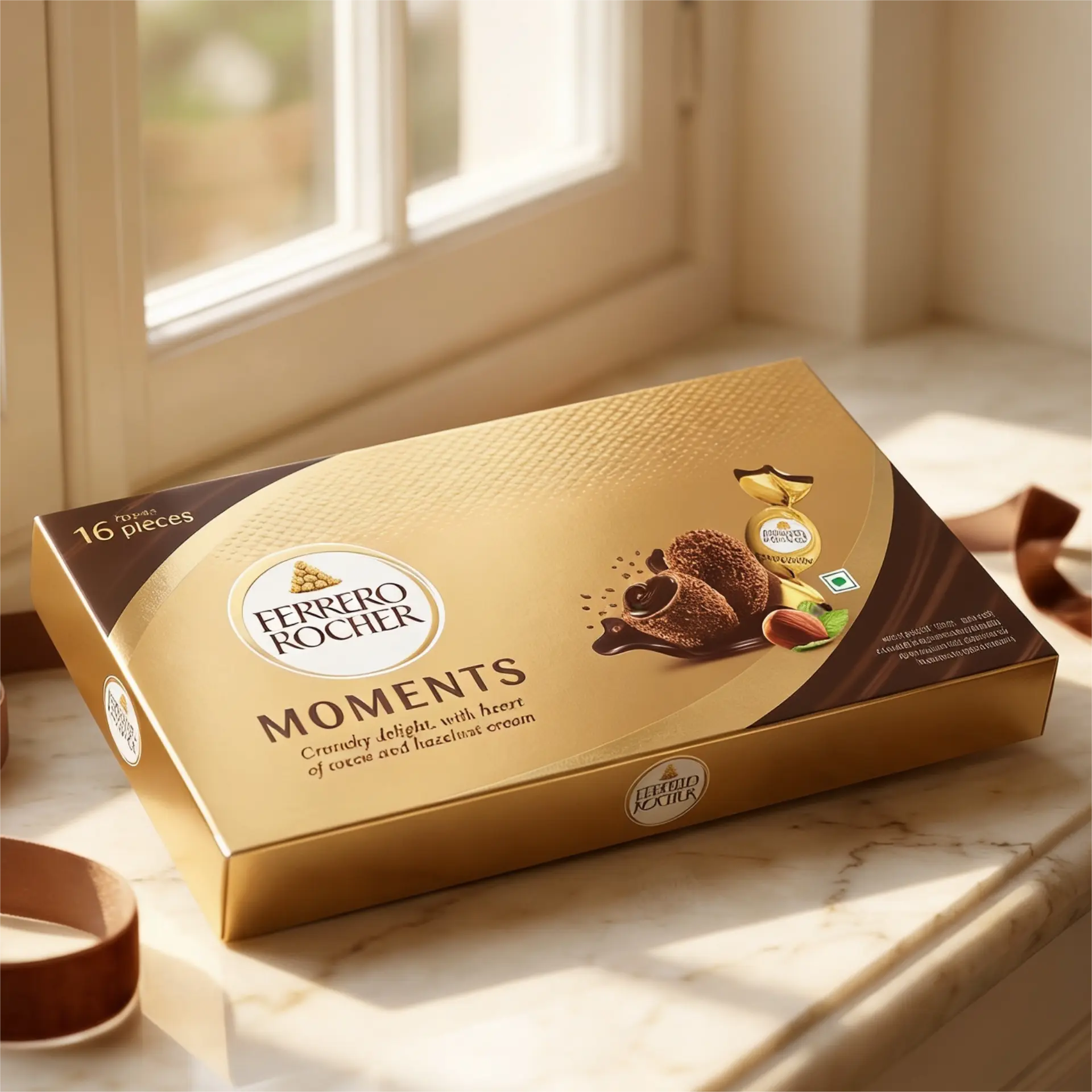 Ferrero Rocher Moments Crunchy Delight Chocolate Box with Cocoa and Hazelnut Cream Filling 16 Pieces 92.8g