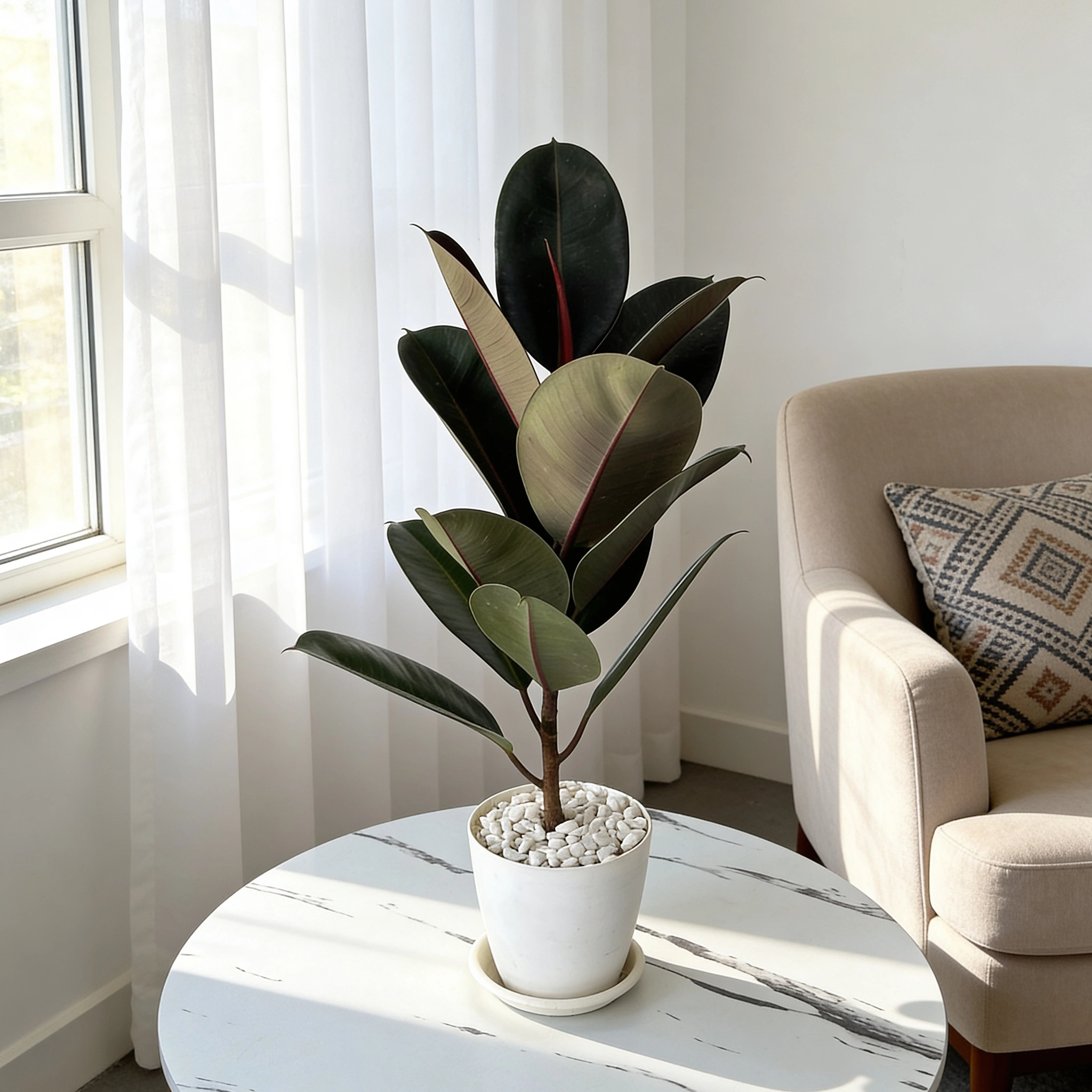 Healthy Rubber Plant (Ficus Elastica) in Decorative Pot with Glossy Green Leaves for Indoor Home and Office Decor