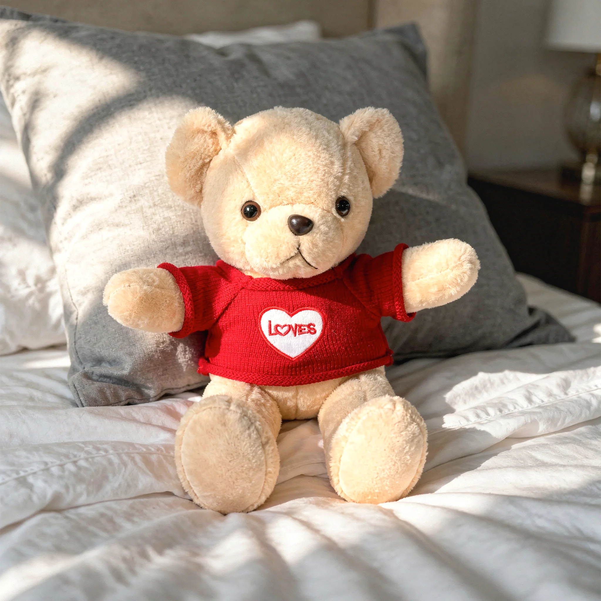Cream Teddy Bear in Red T-shirt - 14 inches