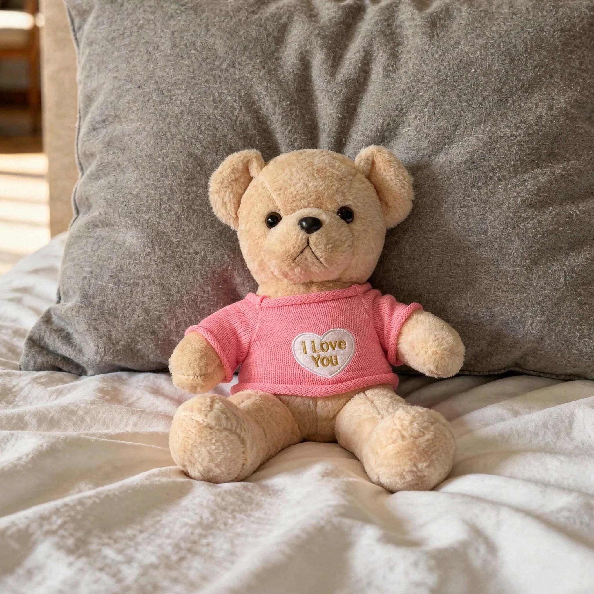 Cream Teddy Bear in Pink T-shirt - 14 inches