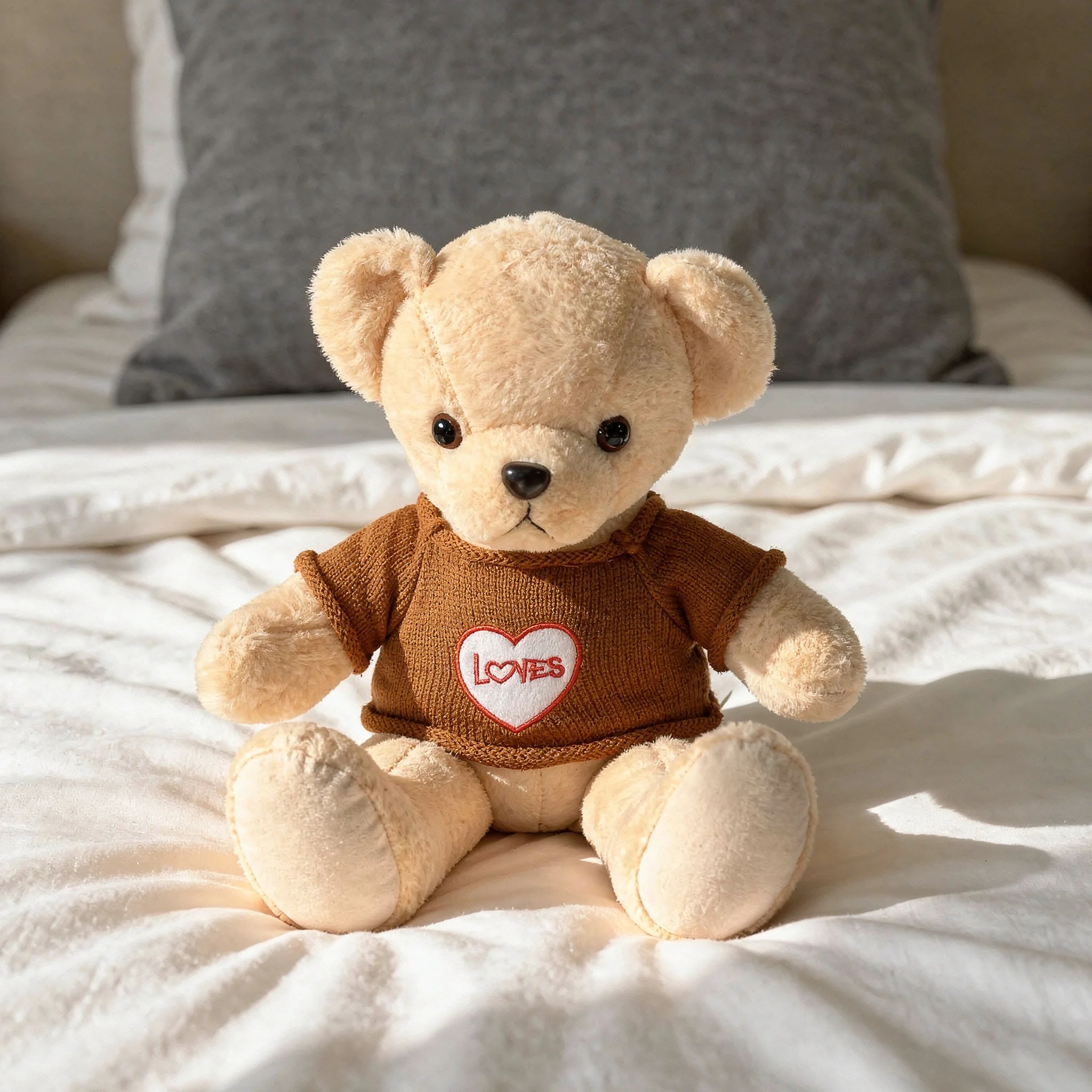 Cream Teddy Bear in Brown T-shirt - 14 inches