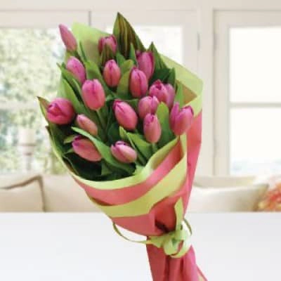 18 Fresh Tulips Bouquet in Wrapped Paper