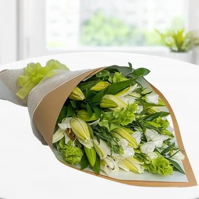 White Lillies Bouquet with green