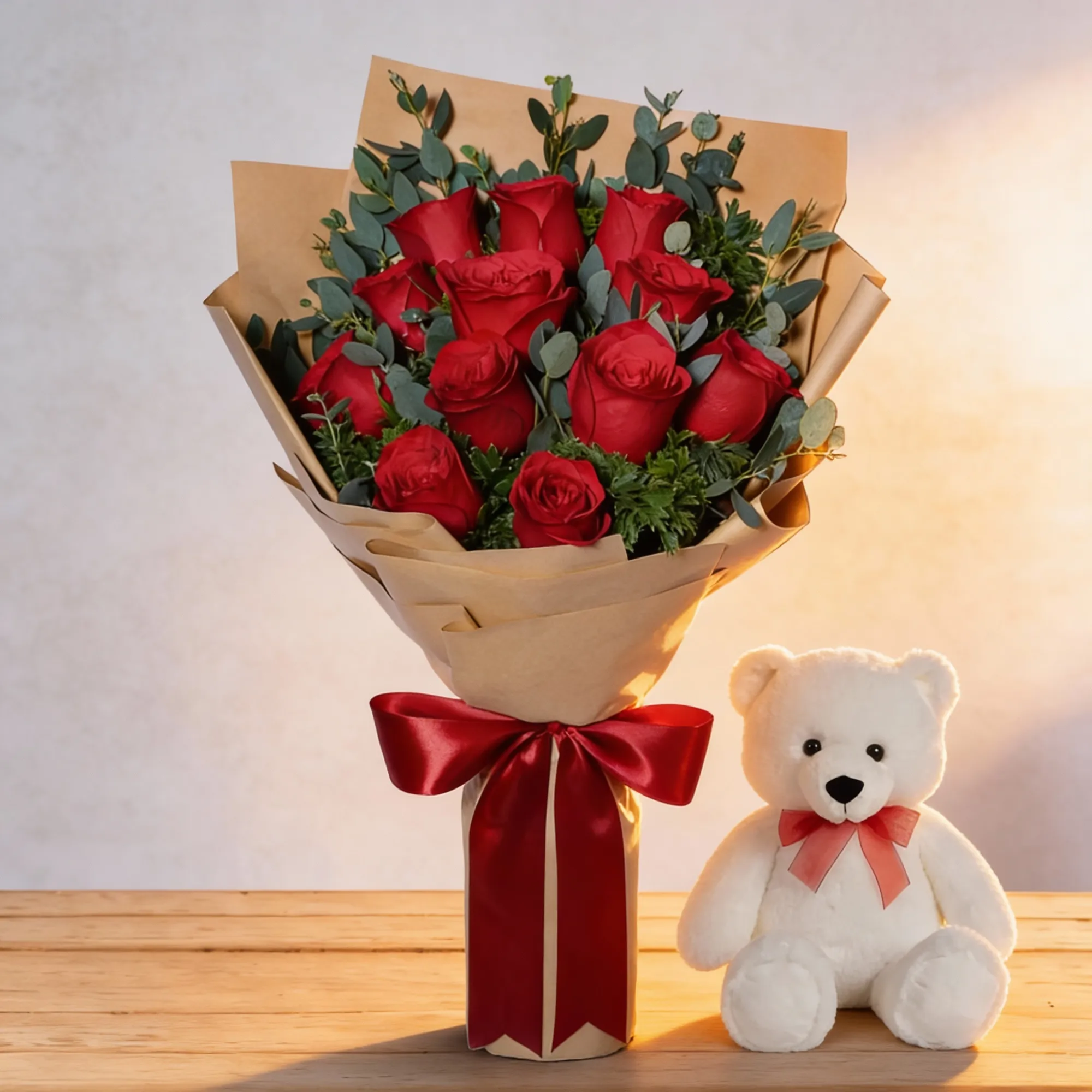 10 Red Roses & Teddy