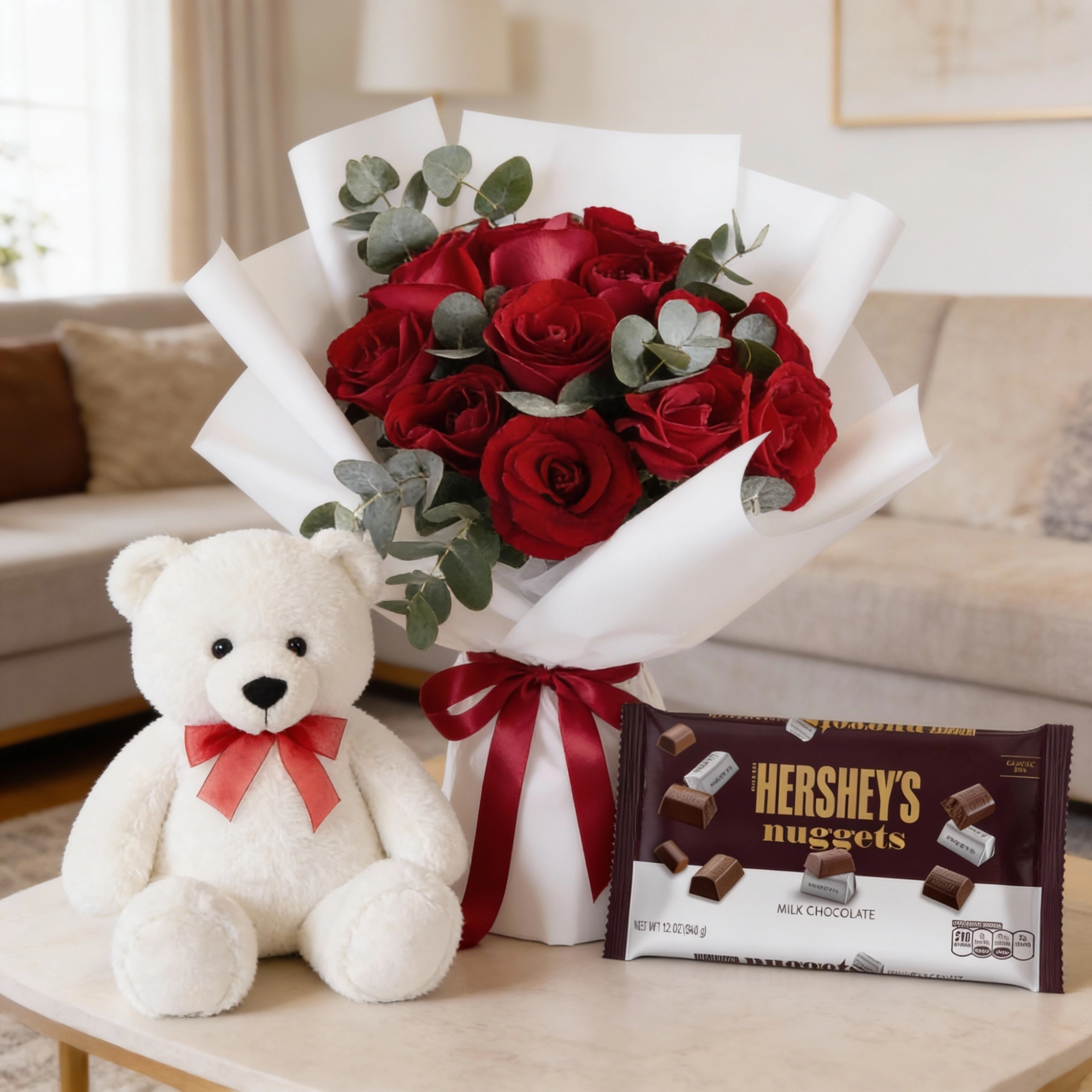 Red roses with Chocolate & Teddy